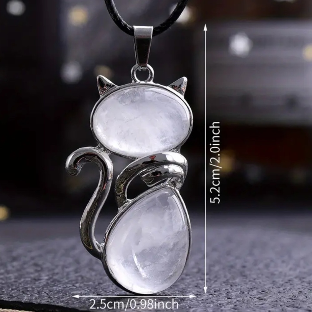 NWT Purrfect Gemstone Quartz Silver Tone Cat Pendant with Necklace!